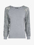 Pull fin à manches brodées - Gris clair - 1