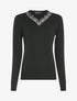 Pull à col V en dentelle - Noir - 1
