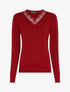 Pull à col V en dentelle - Rouge - 4