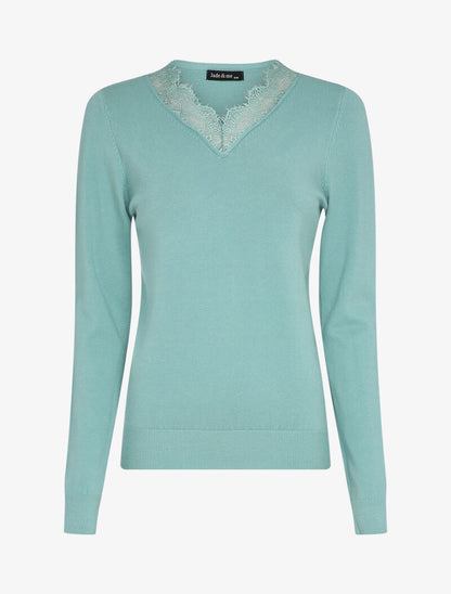 Pull à col V en dentelle - Bleu ciel - 1