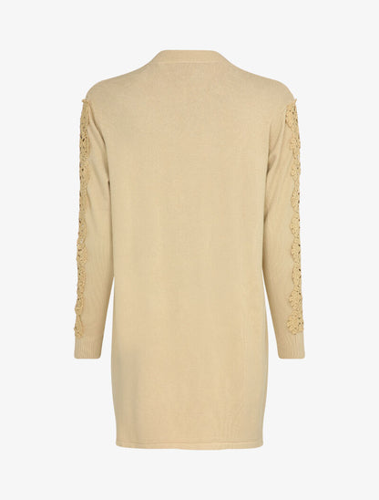 Gilet long à manches à empiècement brodé - Beige - 2