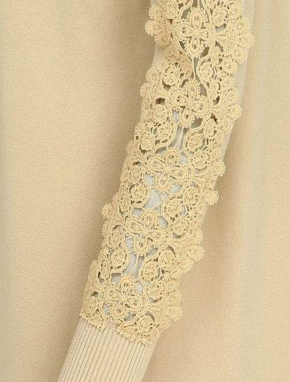 Gilet long à manches à empiècement brodé - Beige - 4