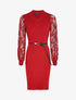 Robe côtelée à manches en dentelle fleurie - Rouge - 4