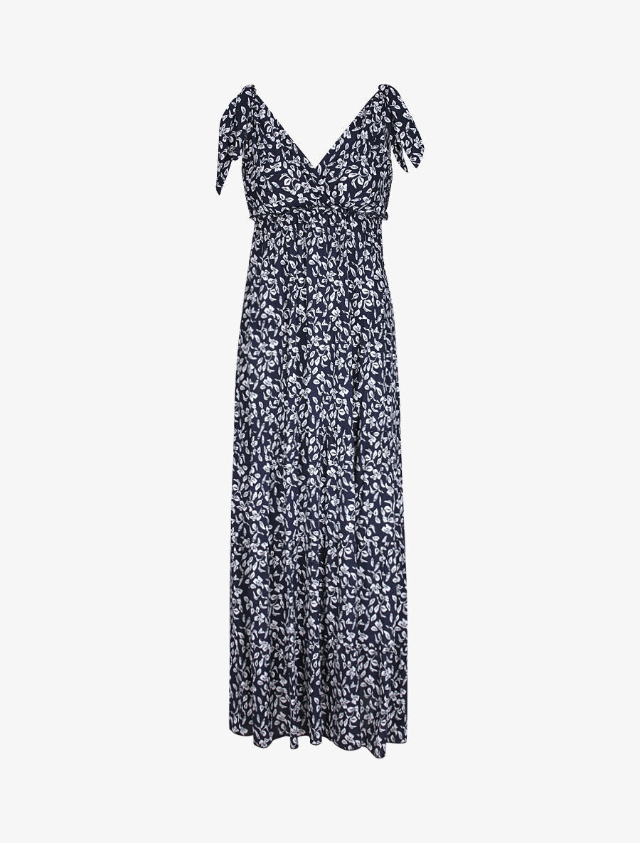 Robe longue à imprimé feuillage - Marine - 2