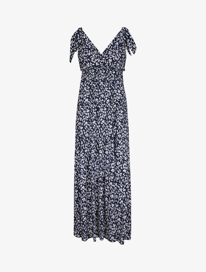 Robe longue à imprimé feuillage - Marine - 2