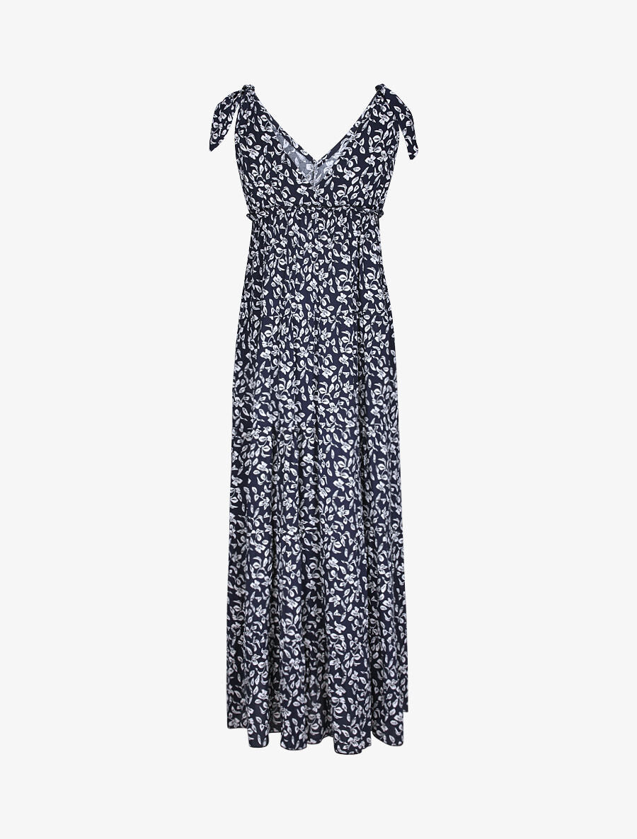 Robe longue à imprimé feuillage - Marine - 3