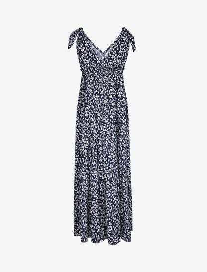 Robe longue à imprimé feuillage - Marine - 3