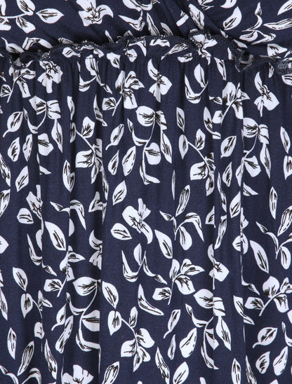 Robe longue à imprimé feuillage - Marine - 4