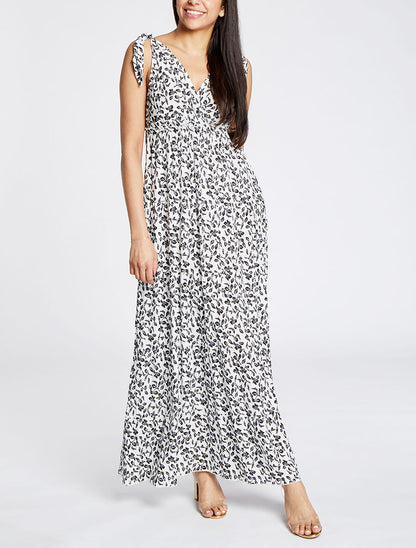 Robe longue à imprimé feuillage - Blanc - 4