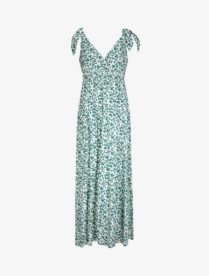 Robe longue à imprimé feuillage - Vert - 1