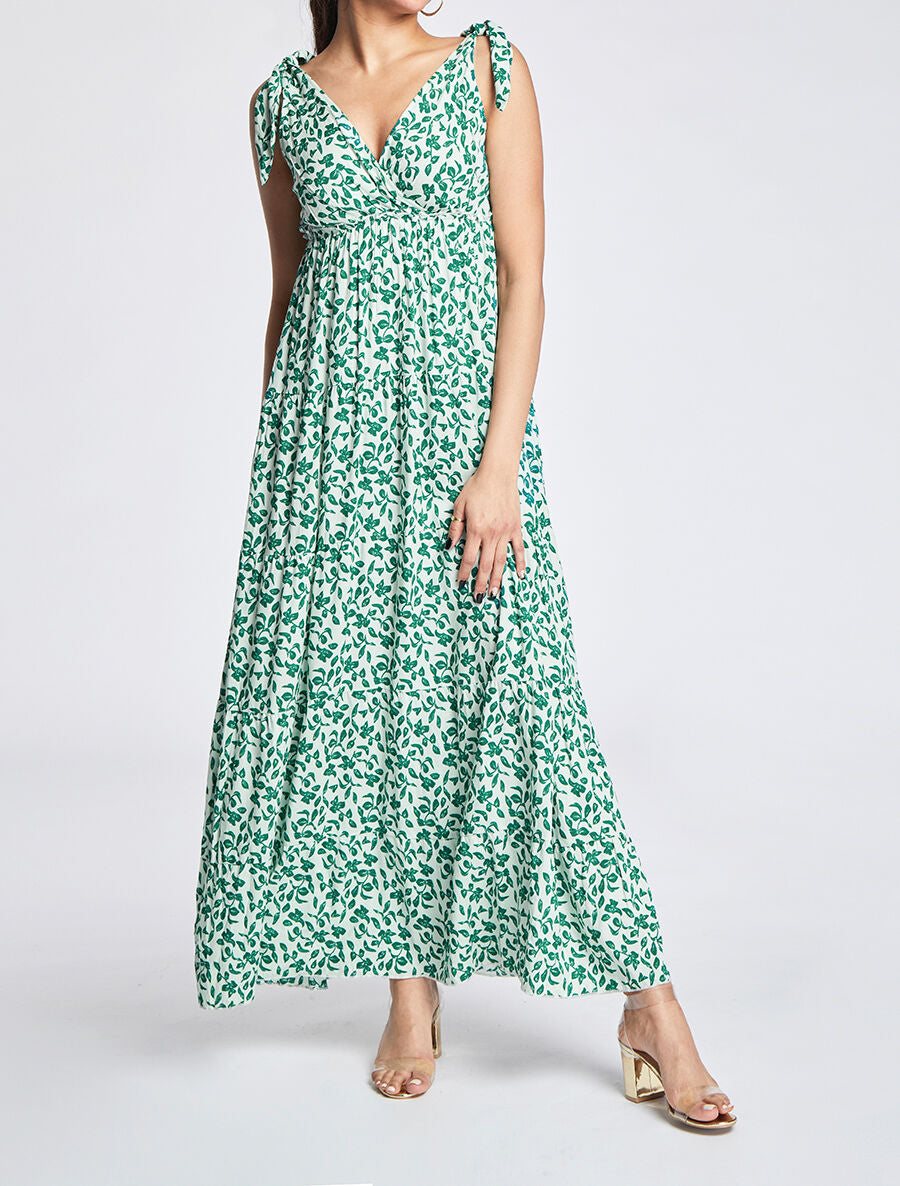 Robe longue à imprimé feuillage - Vert - 4