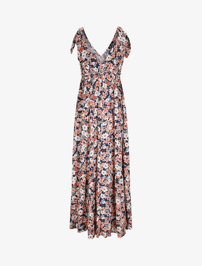 Robe longue à imprimé fleuri - Marine - 2