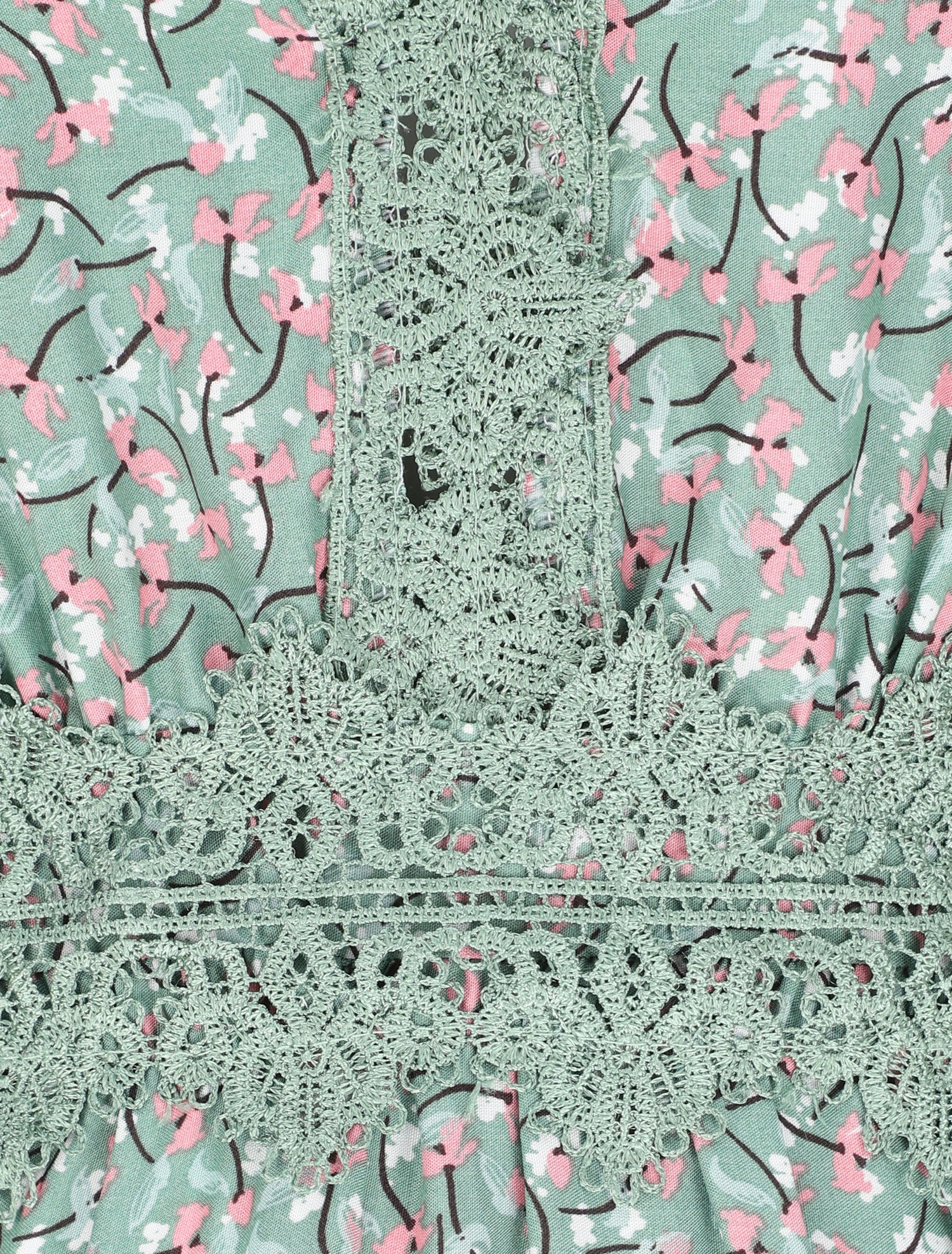 Robe longue à fleurs graphiques et à fines broderies - Vert amande - 4