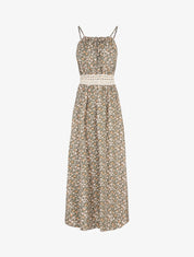 Robe longue à imprimé fleuri et taille brodée - Kaki - 1