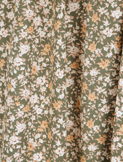 Robe longue à imprimé fleuri et taille brodée - Kaki - 4