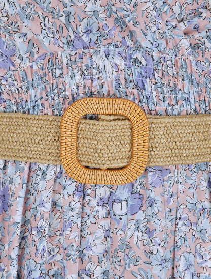 Robe longue à imprimé paquerettes - Bleu clair/rose - 3
