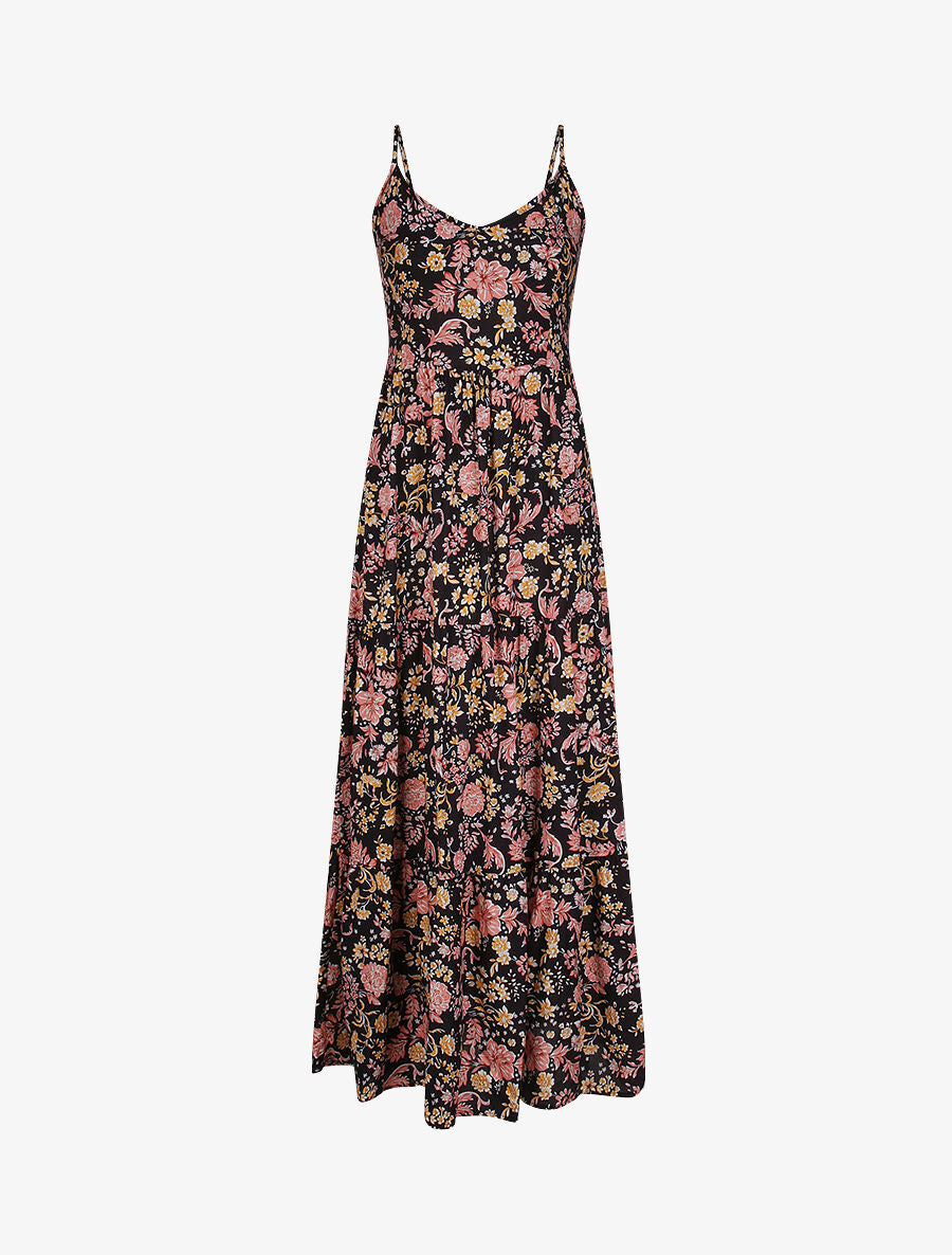 Robe longue à imprimé fleuri - Noir - 1