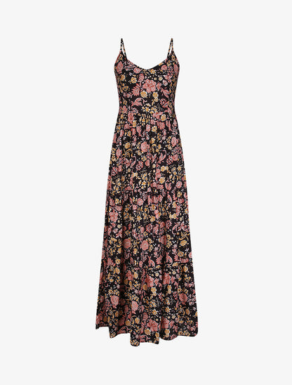 Robe longue à imprimé fleuri - Noir - 1