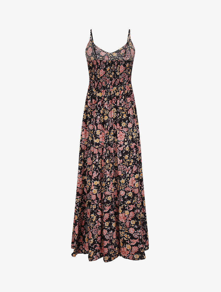 Robe longue à imprimé fleuri - Noir - 2