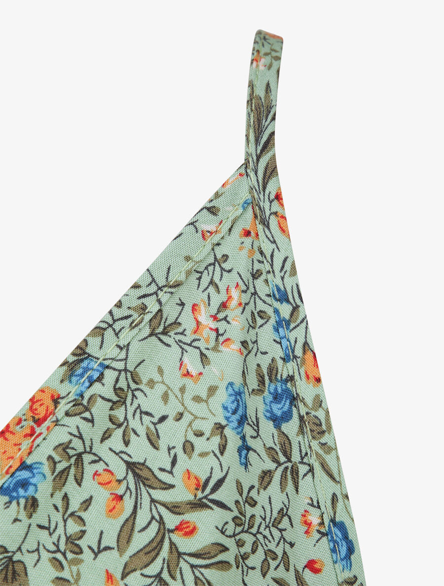 Robe patineuse mi-longue à imprimé fleurs champêtres - Vert tilleul - 3