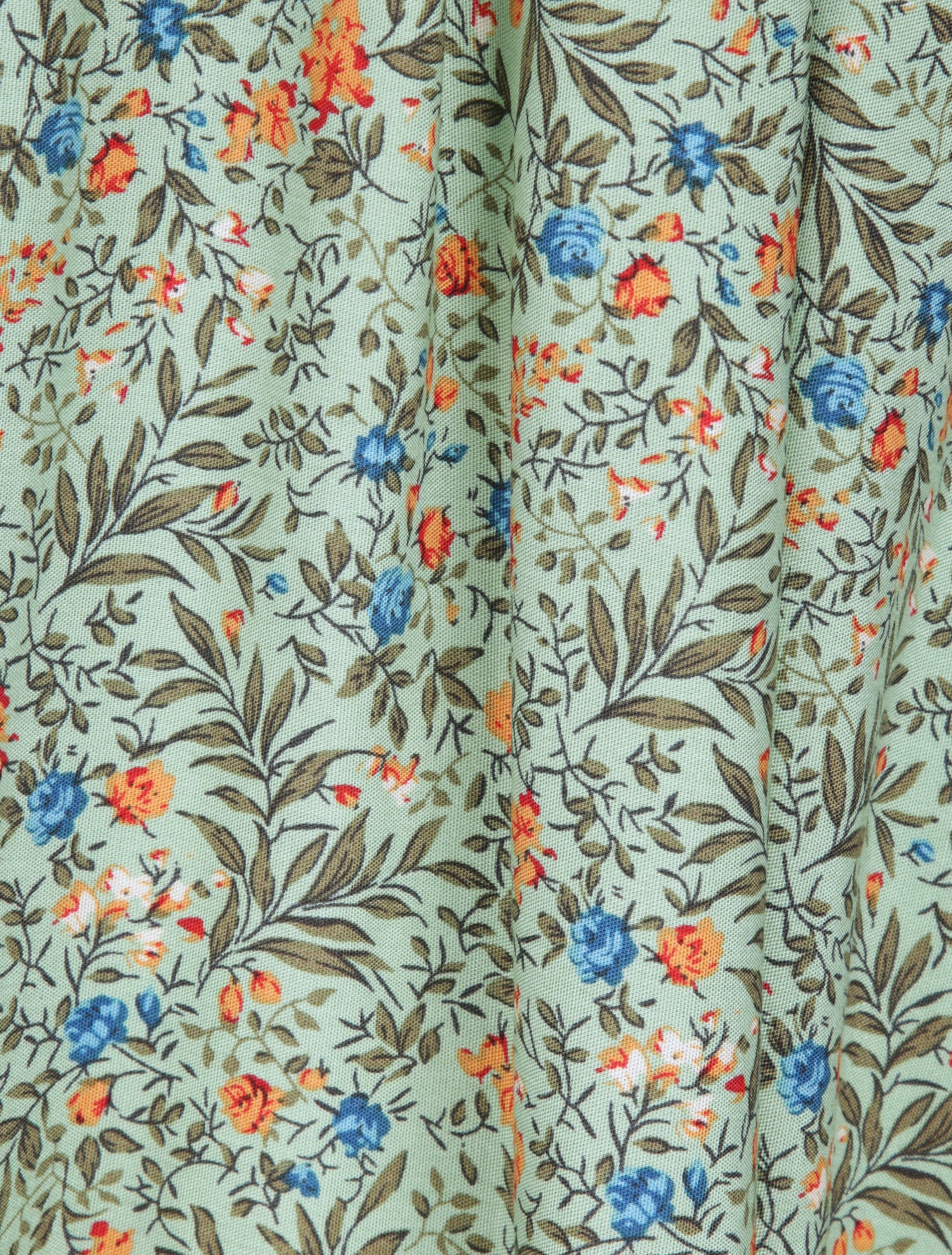 Robe patineuse mi-longue à imprimé fleurs champêtres - Vert tilleul - 4