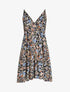 Robe patineuse mi-longue à imprimé fleurs printanières - Marine - 1