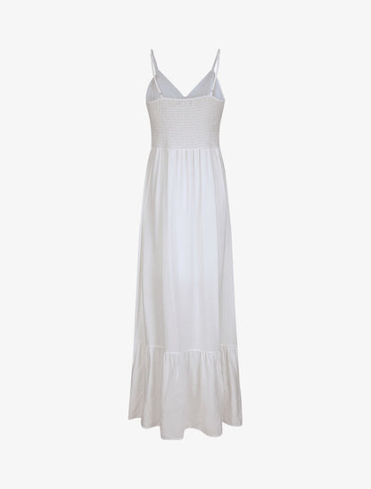 Robe longue à col V en dentelle - Blanc - 2