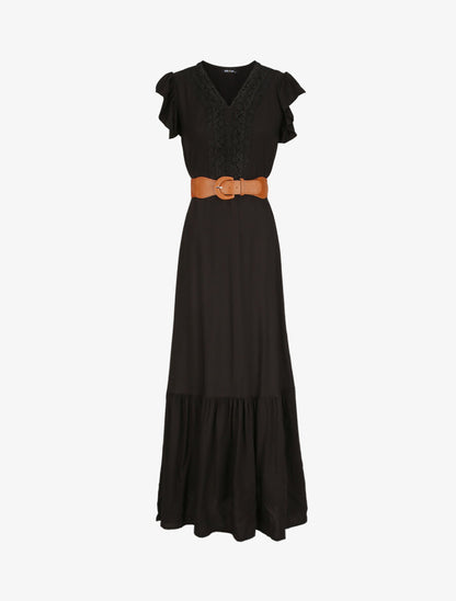 Robe longue à manches volantées - Noir - 1