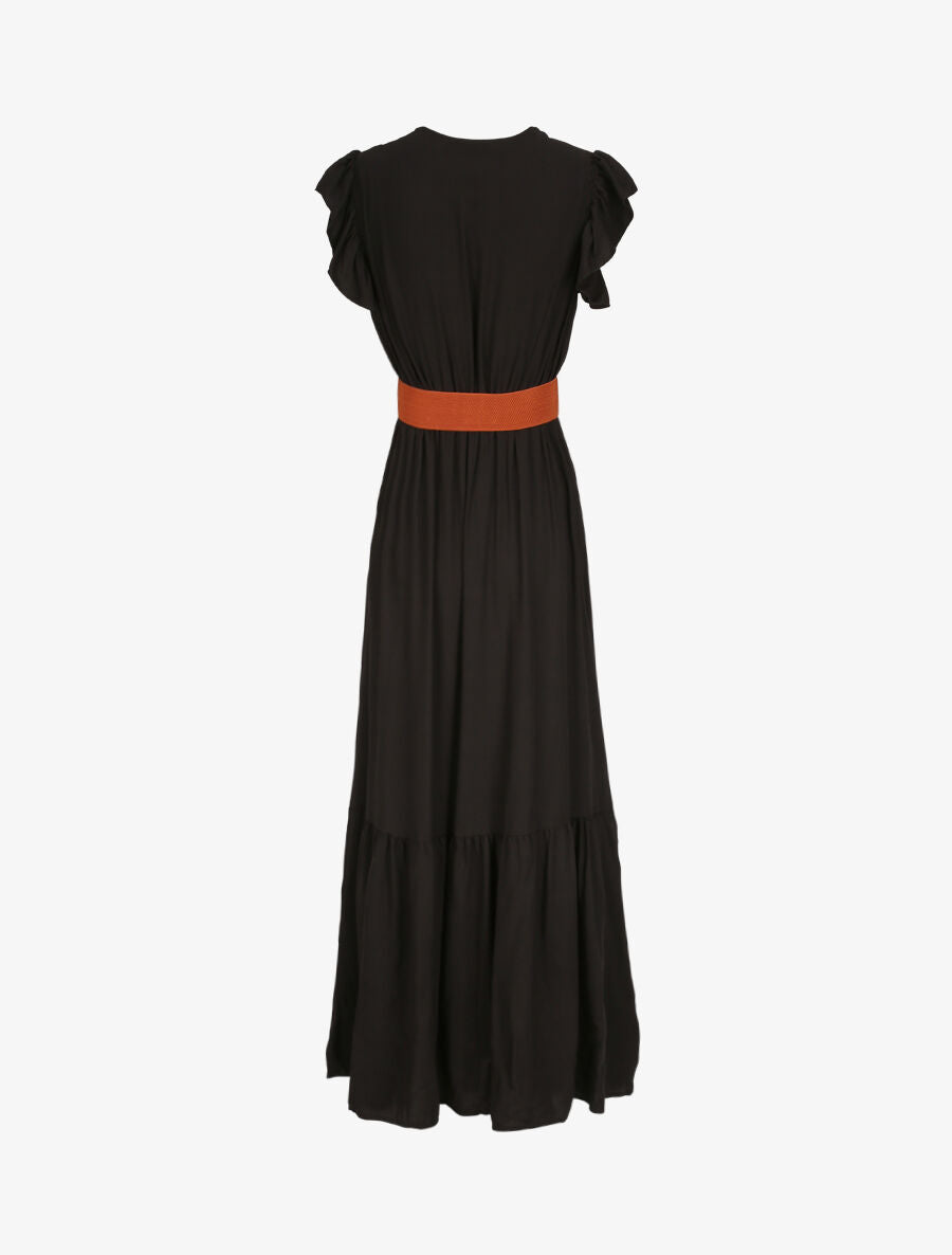 Robe longue à manches volantées - Noir - 2