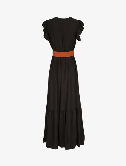 Robe longue à manches volantées - Noir - 2