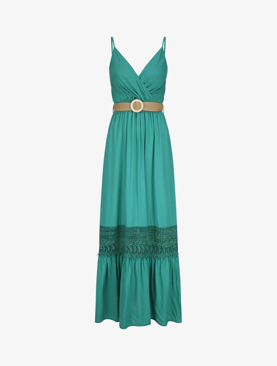 Robe longue cintrée coupe empire - Vert - 4