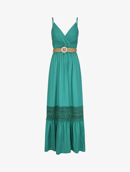 Robe longue cintrée coupe empire - Vert - 4