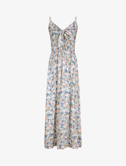 Robe longue imprimé multi-fleurs coupe empire - Blanc - 1