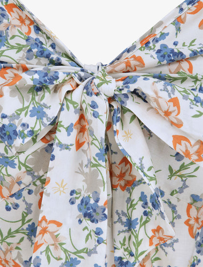 Robe longue imprimé multi-fleurs coupe empire - Blanc - 3