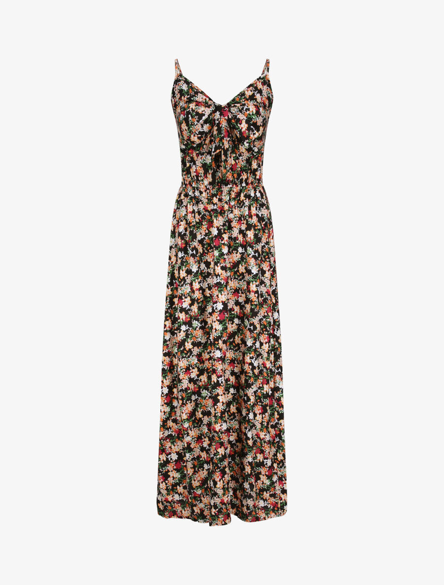 Robe longue imprimé multi-fleurs coupe empire - Noir - 2