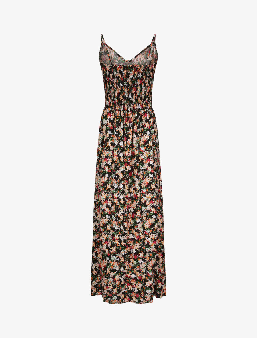 Robe longue imprimé multi-fleurs coupe empire - Noir - 3