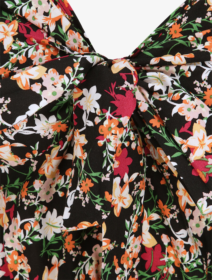 Robe longue imprimé multi-fleurs coupe empire - Noir - 4
