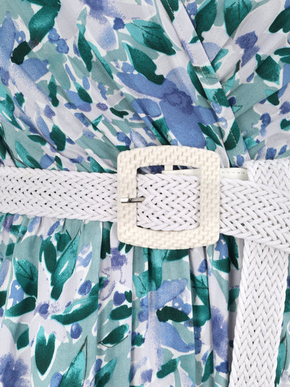 Robe longue empire à manches volantées imprimé aquarelle florale - Vert/bleu - 3