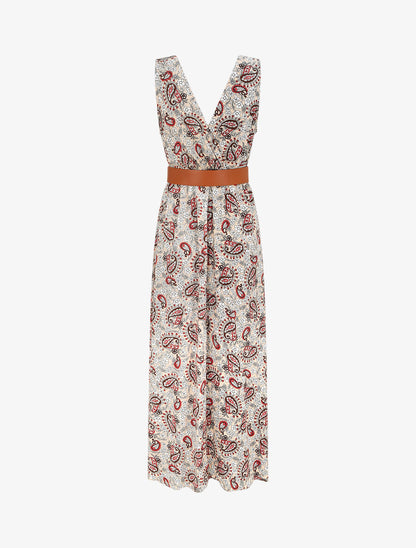 Robe longue empire sans manches imprimé cachemire - Beige - 2