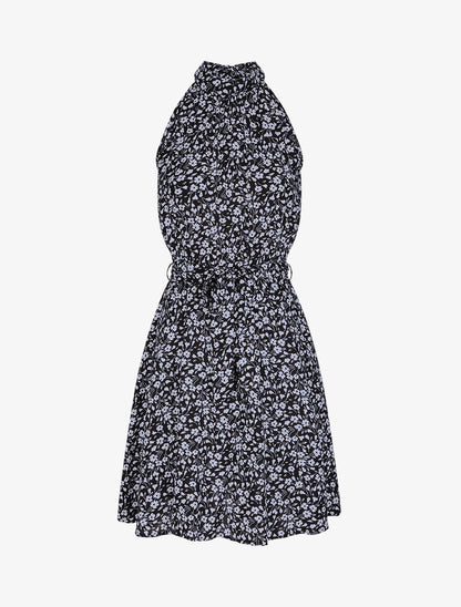 Robe cintrée imprimé petites fleurs à col américain - Noir - 4