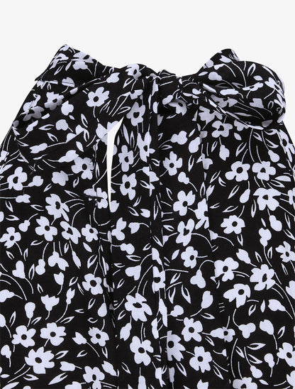 Robe cintrée imprimé petites fleurs à col américain - Noir - 3
