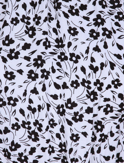 Robe cintrée imprimé petites fleurs à col américain - Blanc - 3