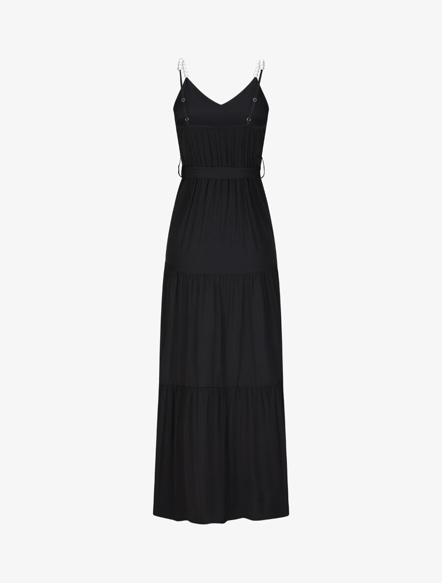 Robe longue empire unie à bretelles à perles - Noir - 2
