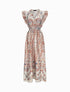 Robe longue empire satinée imprimé cachemire stylisé - Beige - 1