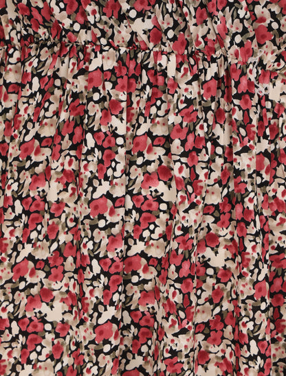 Robe longue empire imprimé fleuri à fines bretelles - Noir - 3