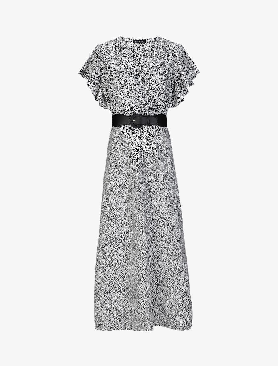 Robe longue empire imprimé fleurs à manches volantées - Blanc - 5