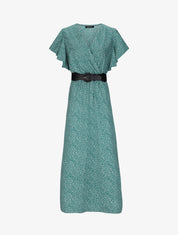 Robe longue empire imprimé fleurs à manches volantées - Vert - 4