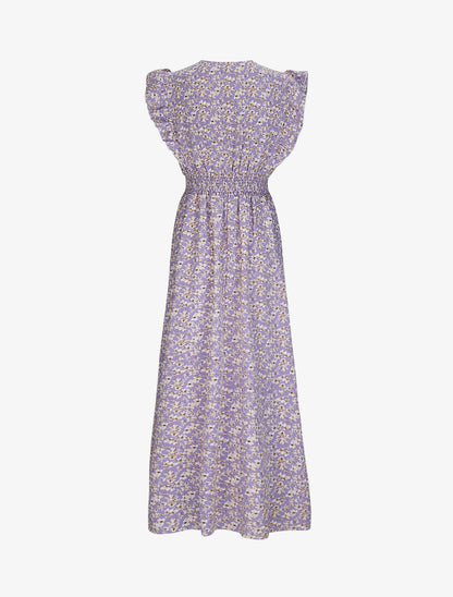 Robe longue empire à épaules volantées imprimé fleurs de cerisier - Lilas - 2