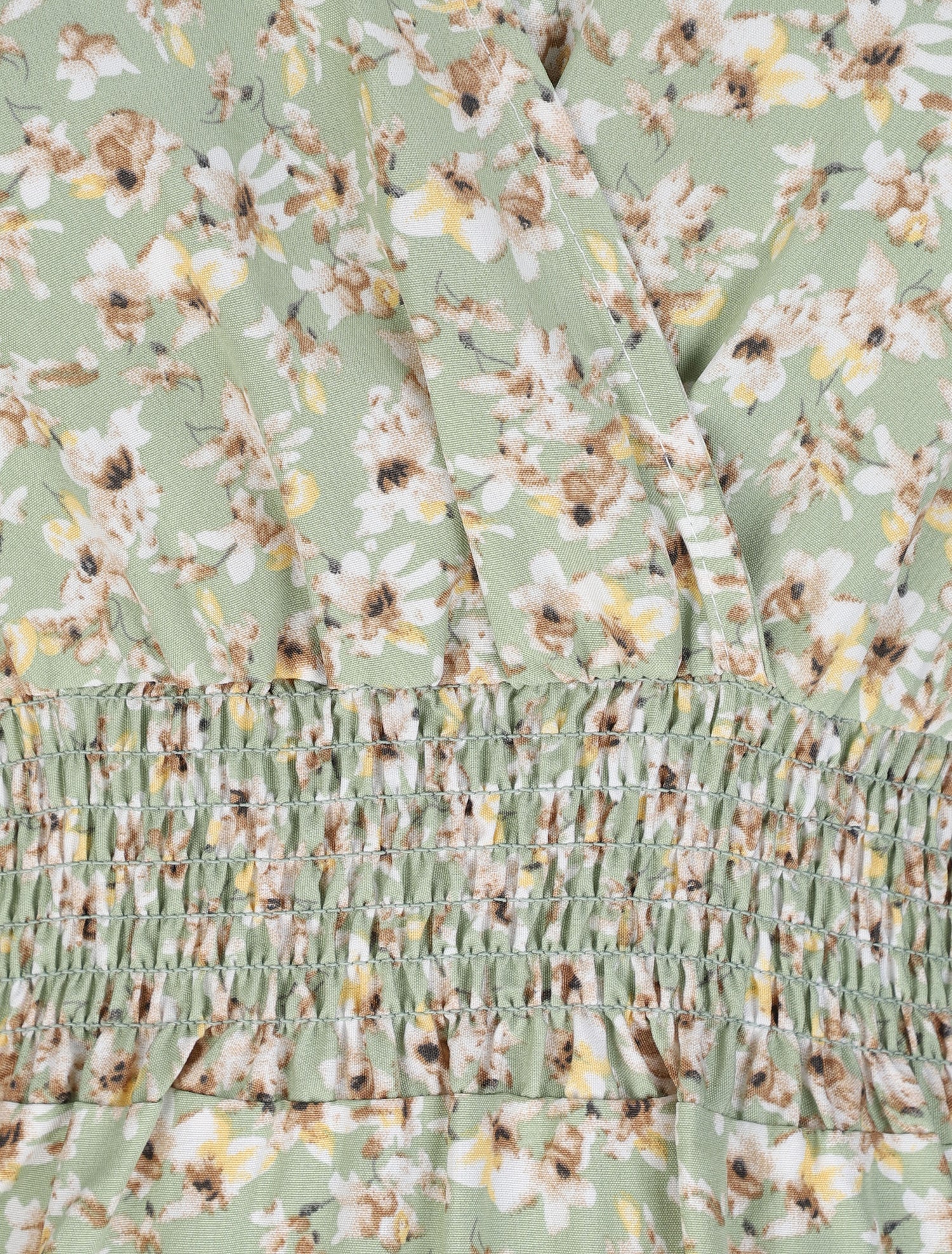 Robe longue empire à épaules volantées imprimé fleurs de cerisier - Vert - 3
