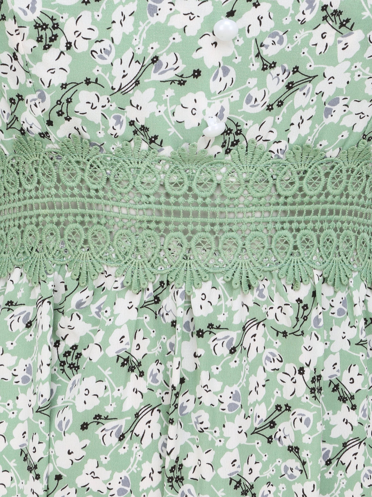 Robe longue imprimée petites fleurs à boutons décoratifs - Vert - 3